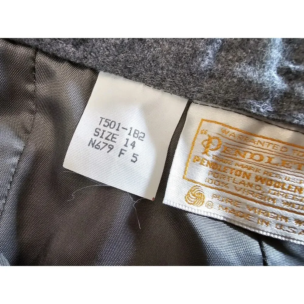 Vintage PENDLETON Size 14 Gray Herringbone Pleated Midi Wool Skirt USA Made